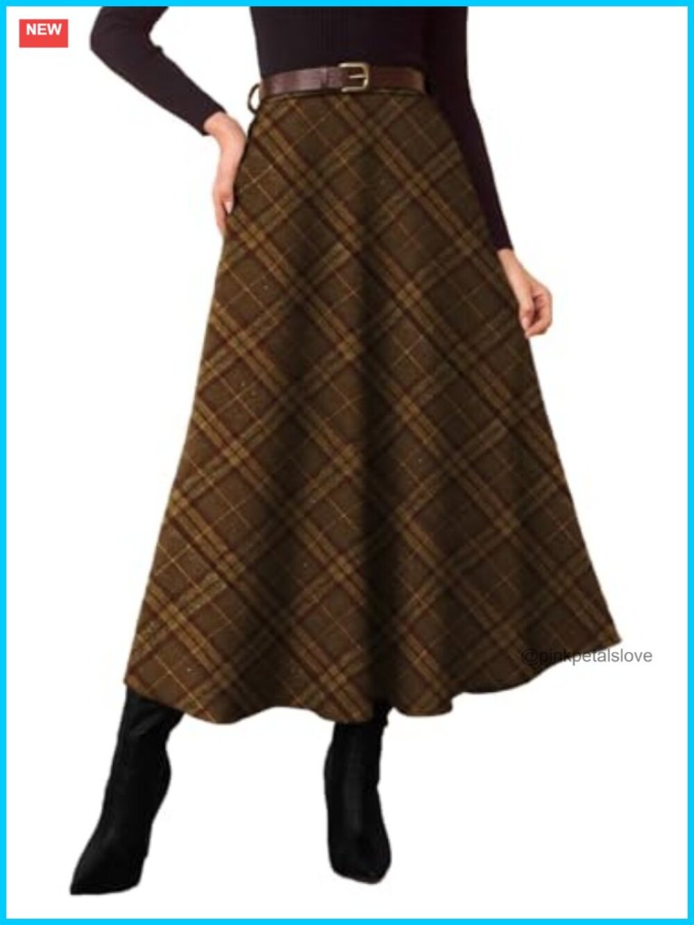 Plaid A-Line High Waist Midi Skirt with Pockets